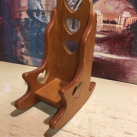 Vintage Wooden Rocking Chair with Heart Cut Out Plant Shelf Doll Chair Handmade - Picture 5 of 12